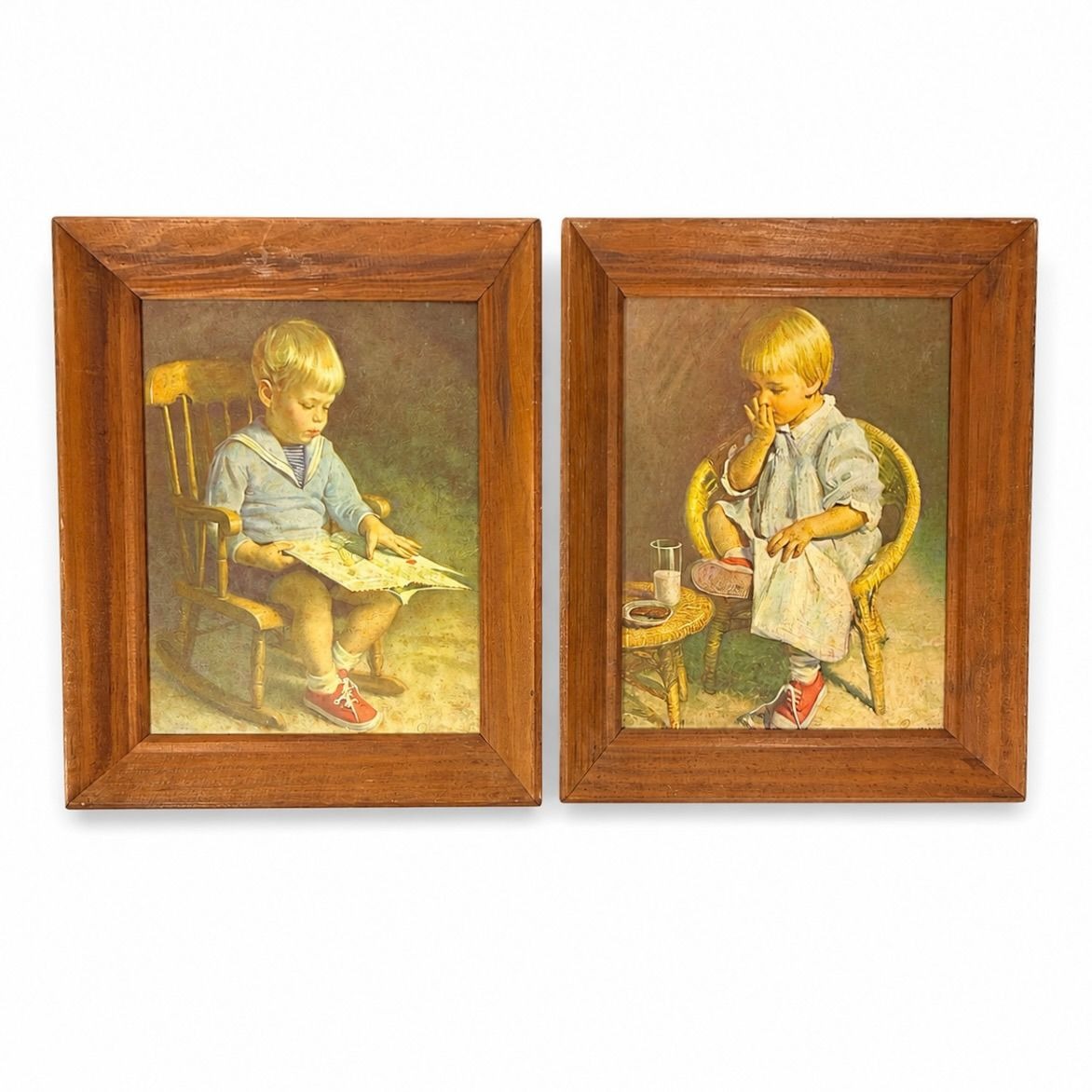 Pair Prints Gary and Gretchen Vintage Art James J Ingwerson Boy and Girl Mid Century Kitchy Wall Decor Decorative Accents Cottage Core