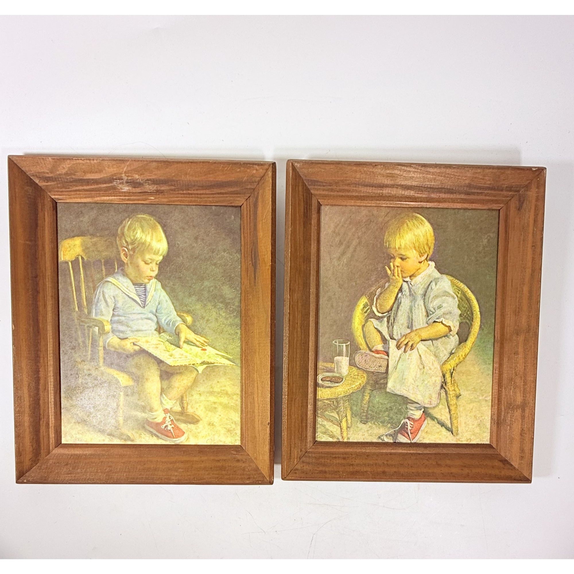 Pair Prints Gary and Gretchen Vintage Art James J Ingwerson Boy and Girl Mid Century Kitchy Wall Decor Decorative Accents Cottage Core