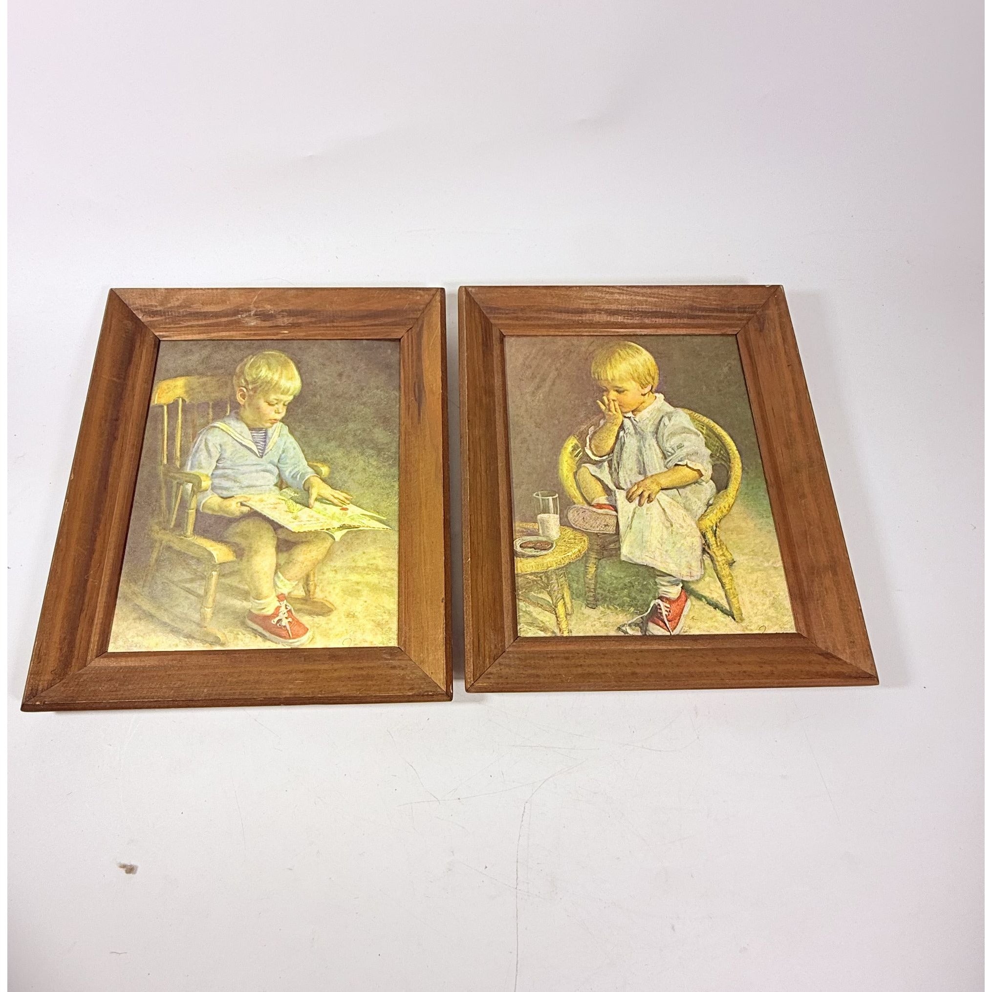 Pair Prints Gary and Gretchen Vintage Art James J Ingwerson Boy and Girl Mid Century Kitchy Wall Decor Decorative Accents Cottage Core
