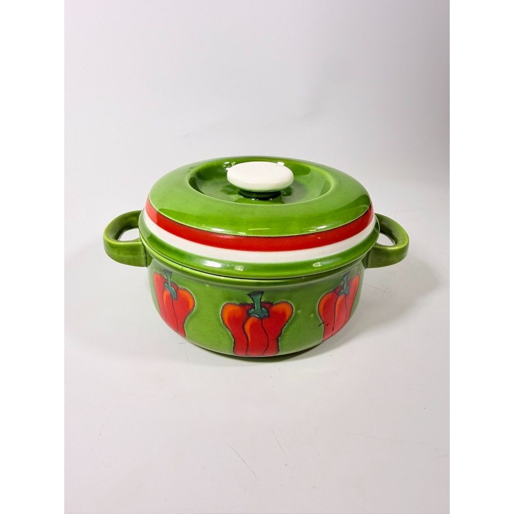 Covered Casserole Georges Briard La Salade Green Porcelain Red Peppers Decorative Replacement China Cookware Bakeware Kitcheware