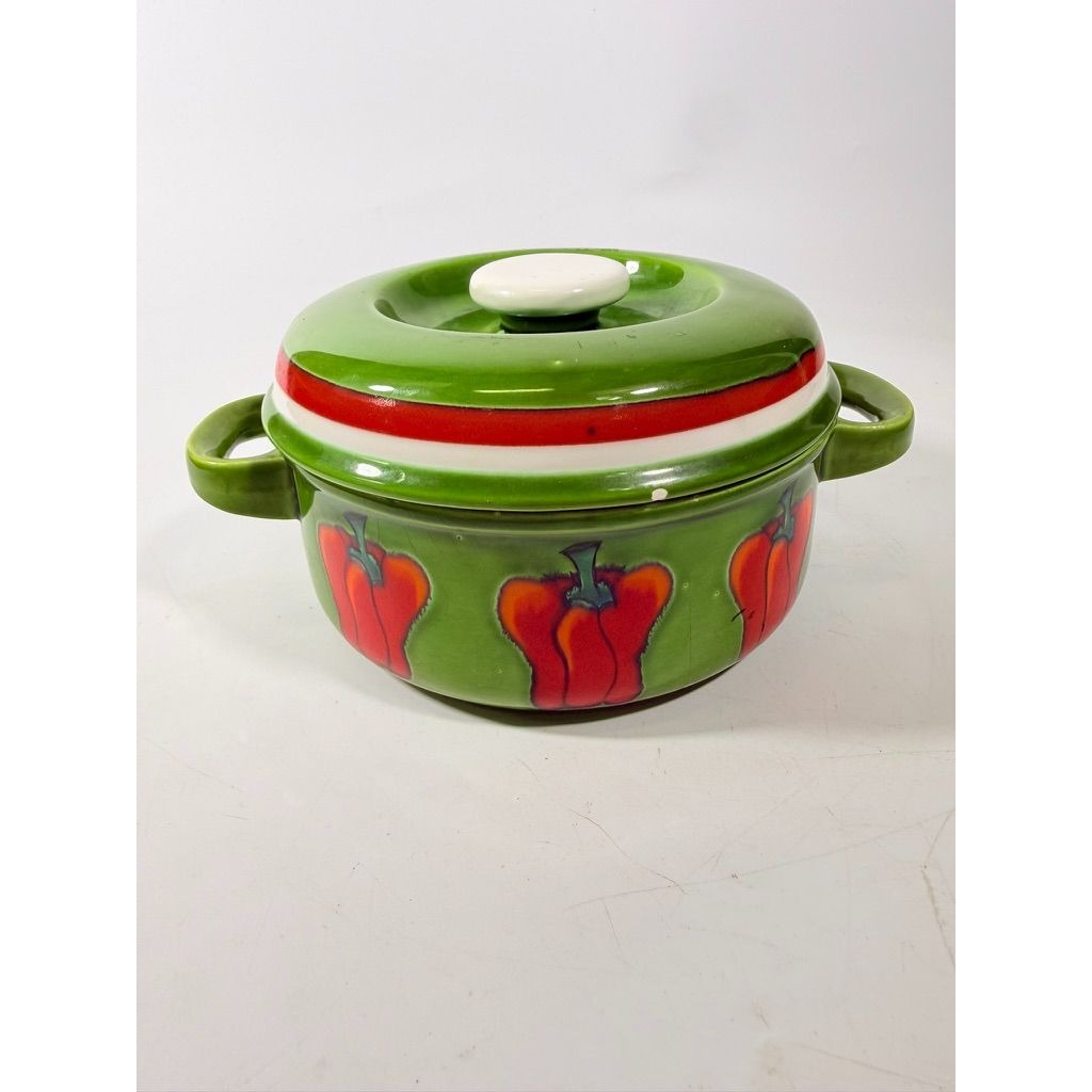 Covered Casserole Georges Briard La Salade Green Porcelain Red Peppers Decorative Replacement China Cookware Bakeware Kitcheware