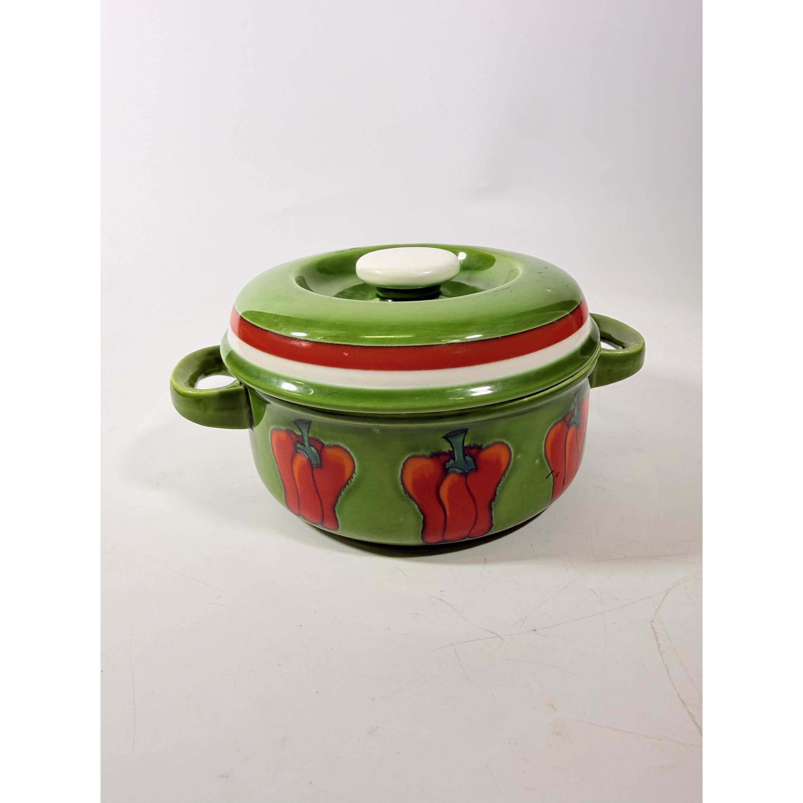 Covered Casserole Georges Briard La Salade Green Porcelain Red Peppers Decorative Replacement China Cookware Bakeware Kitcheware