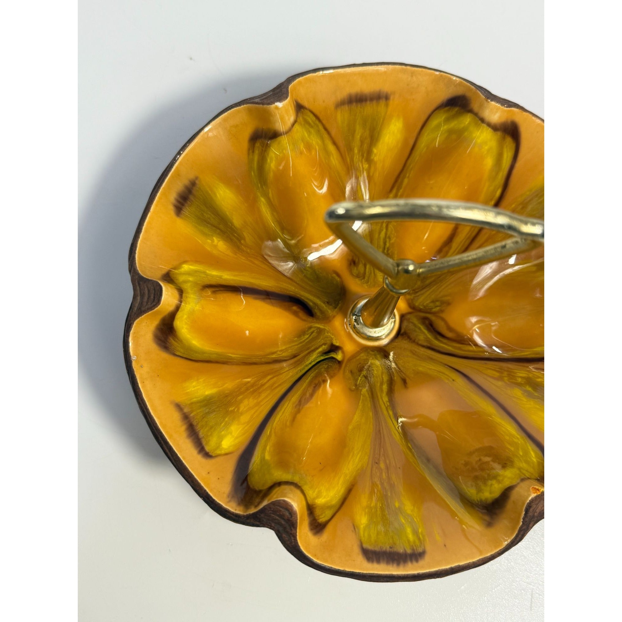 Tidbit Candy Nut Dish Handled  Sequoia Treasure Craft California Pottery 610 USA Orange  Peach Serveware Mid Century Retro Lava