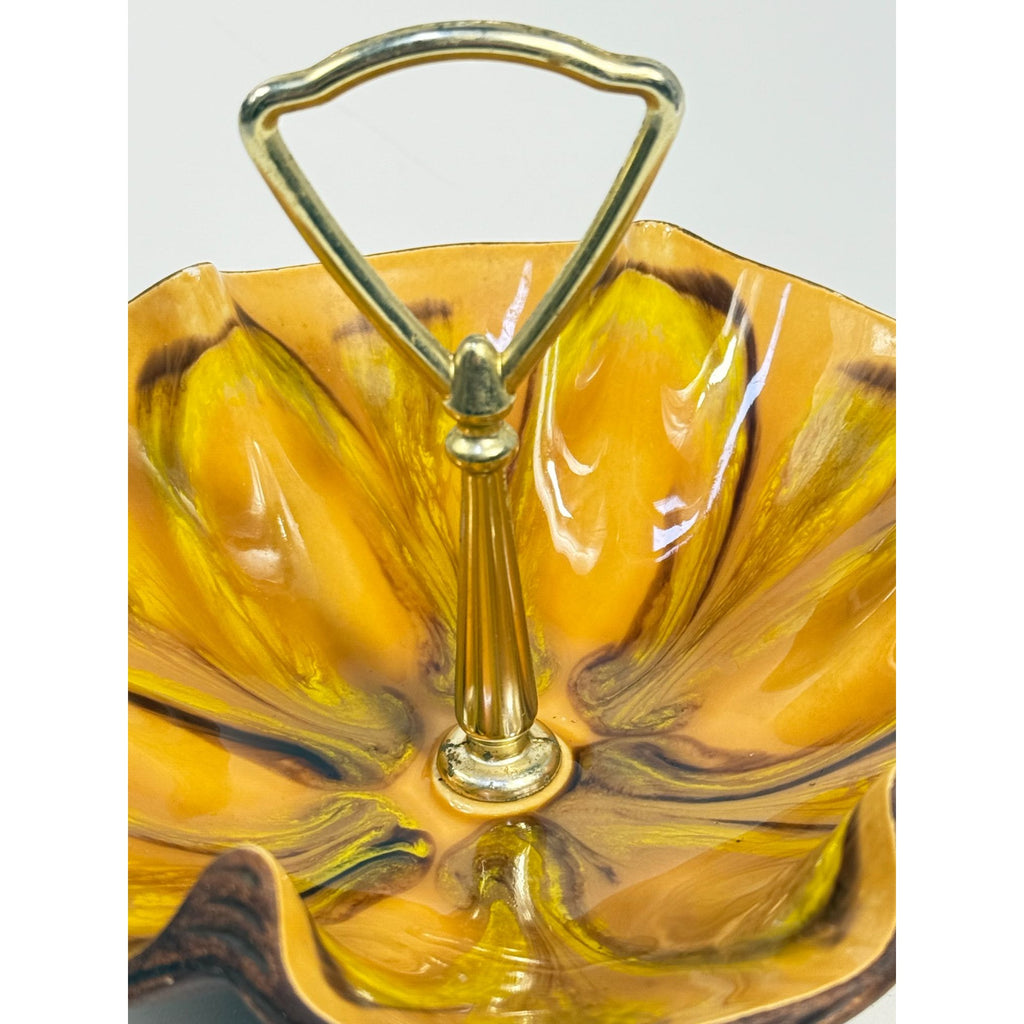 Tidbit Candy Nut Dish Handled  Sequoia Treasure Craft California Pottery 610 USA Orange  Peach Serveware Mid Century Retro Lava