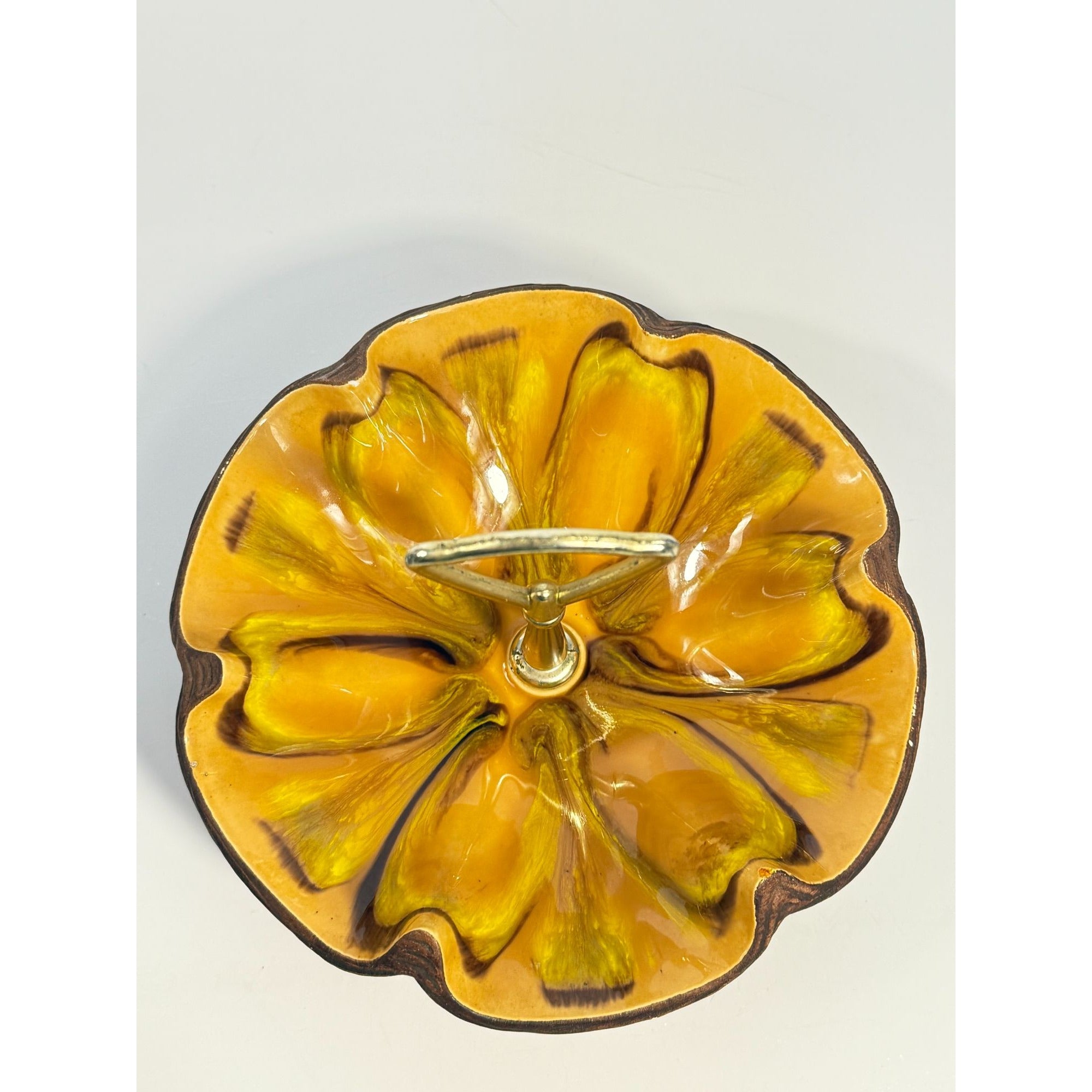 Tidbit Candy Nut Dish Handled  Sequoia Treasure Craft California Pottery 610 USA Orange  Peach Serveware Mid Century Retro Lava
