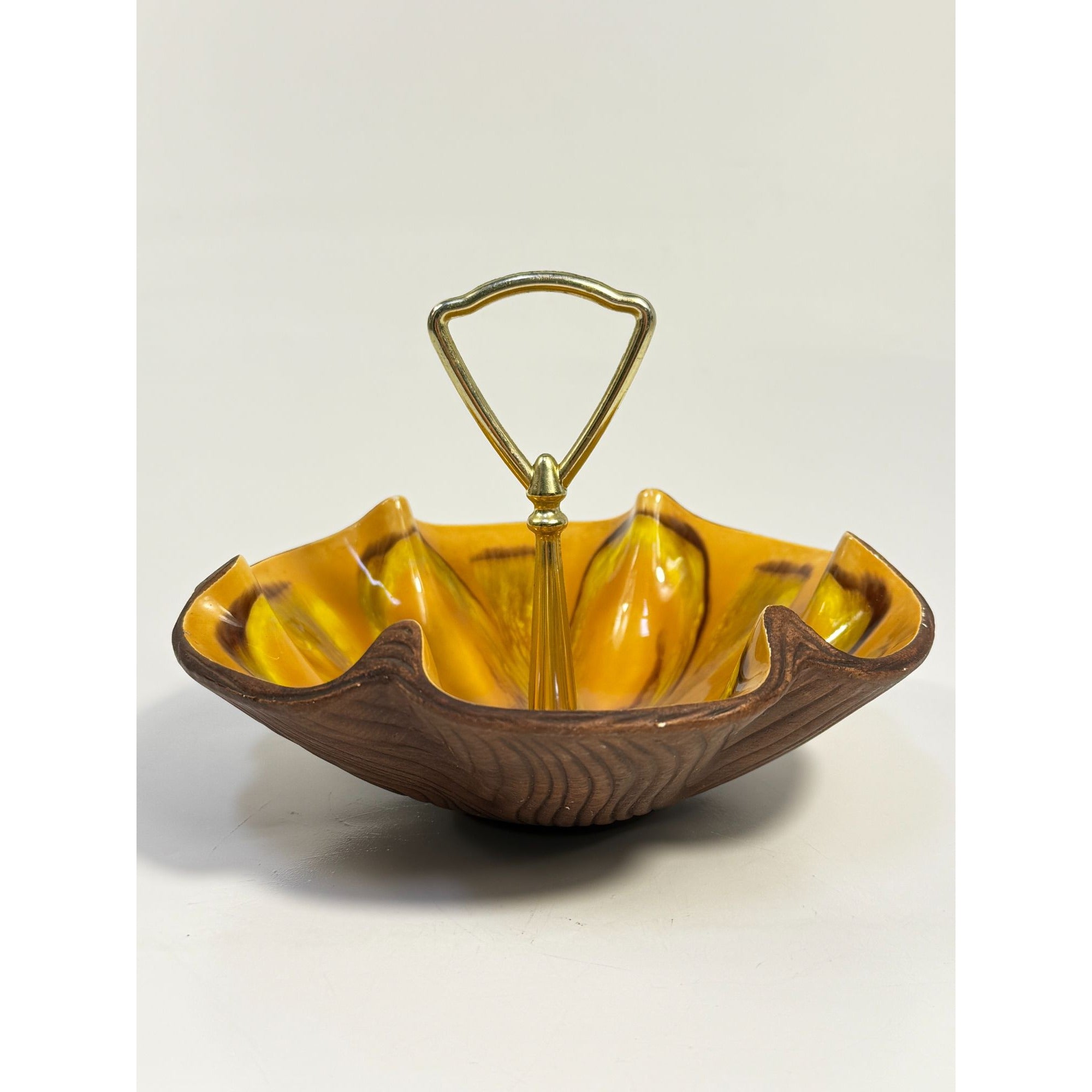 Tidbit Candy Nut Dish Handled  Sequoia Treasure Craft California Pottery 610 USA Orange  Peach Serveware Mid Century Retro Lava