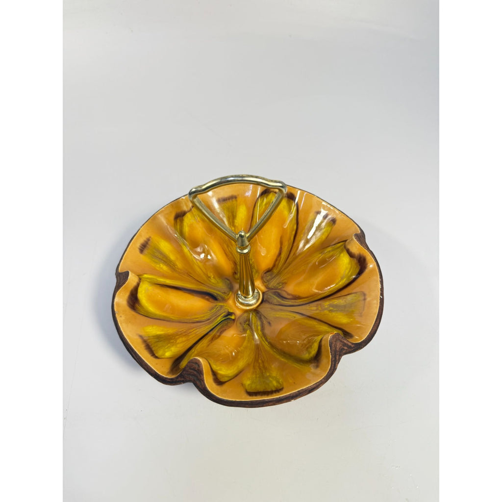 Tidbit Candy Nut Dish Handled  Sequoia Treasure Craft California Pottery 610 USA Orange  Peach Serveware Mid Century Retro Lava