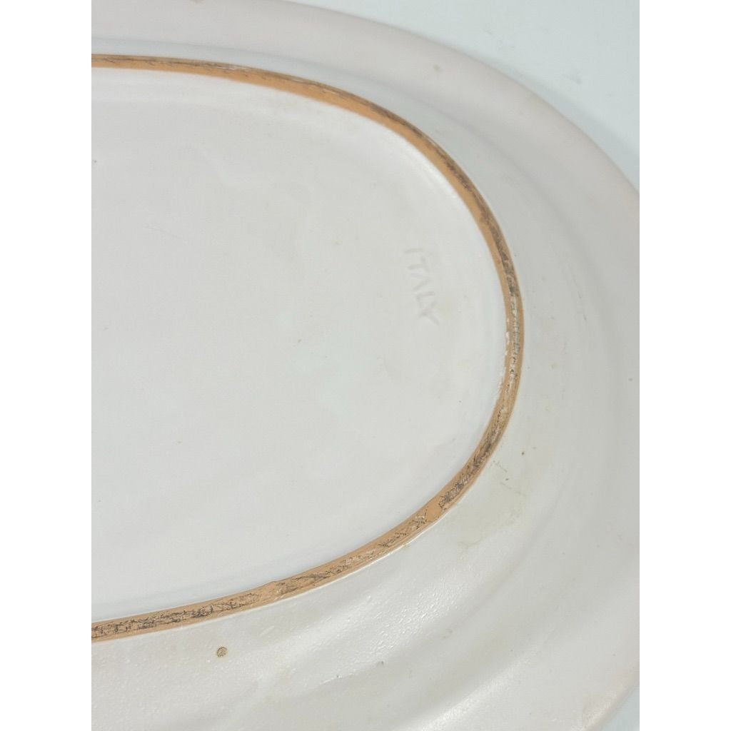 Large Serving Platter Italian Pottery Vintage Seashell Border Hand Painted Blue Gold Fleck Speckle Coastal Grandma Natuical Beach Italy
