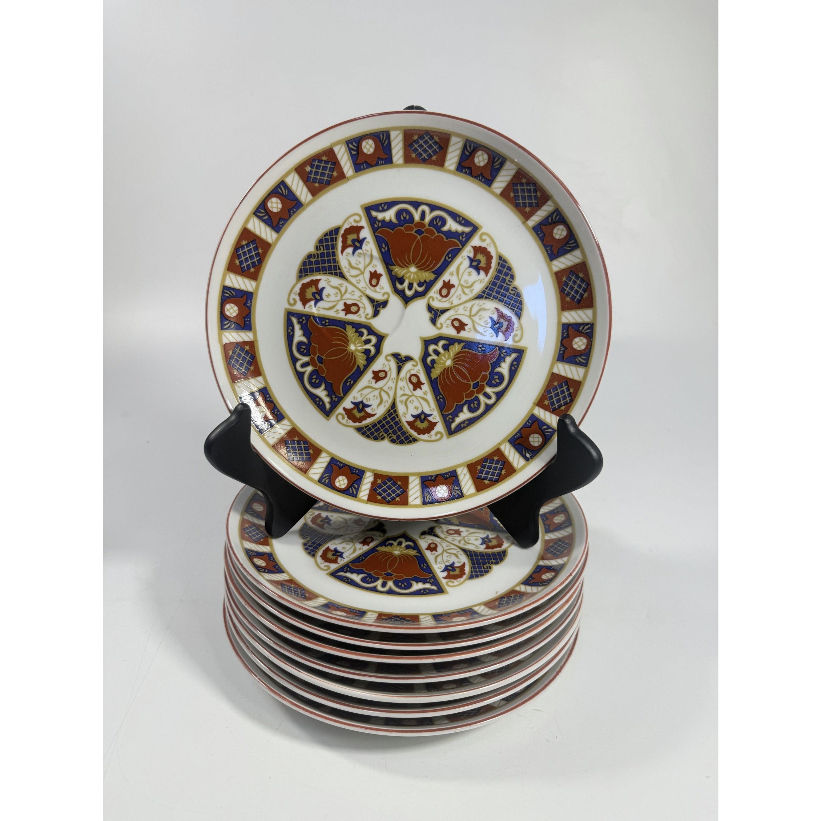 Snack Plates Imari Derbyshire Seymour Mann Set 8 Vintage Replacement China Vintage Oriental Red White Blue Gold Hostess Chinoiserie