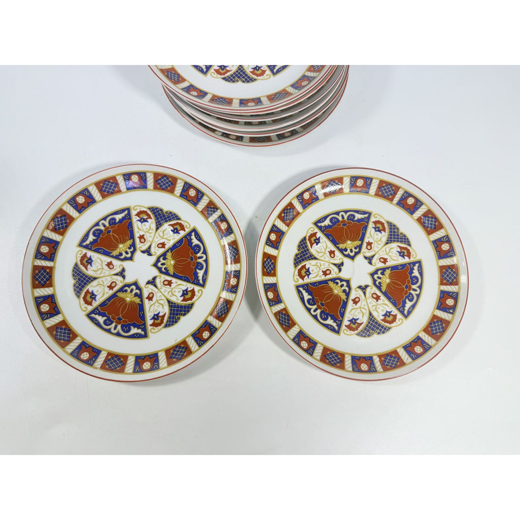 Snack Plates Imari Derbyshire Seymour Mann Set 8 Vintage Replacement China Vintage Oriental Red White Blue Gold Hostess Chinoiserie