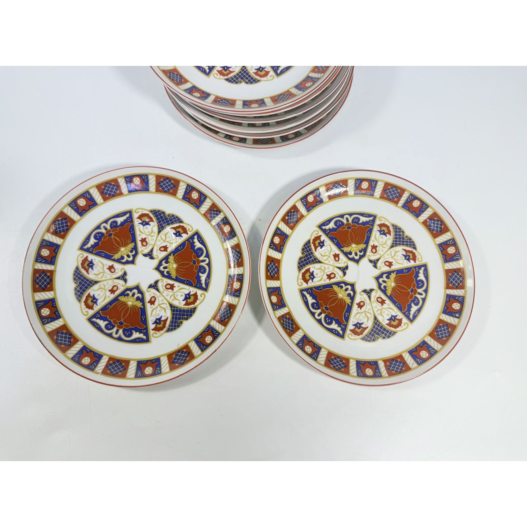 Snack Plates Imari Derbyshire Seymour Mann Set 8 Vintage Replacement China Vintage Oriental Red White Blue Gold Hostess Chinoiserie