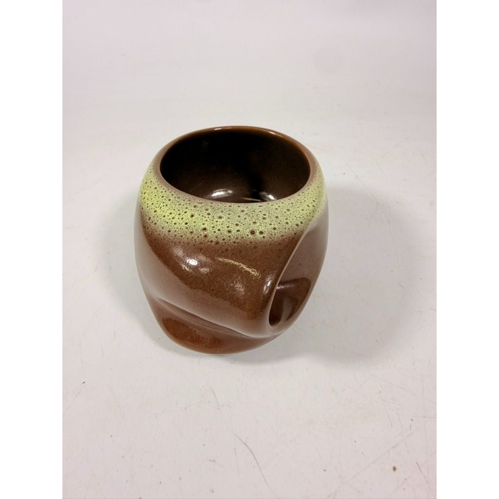 Coffee Tea Mugs Cups Tamac Pottery Frosty Fudge Brown Set 4 Perry Oklahoma Mid Century MCM 1950s abstract biomoric One Hander