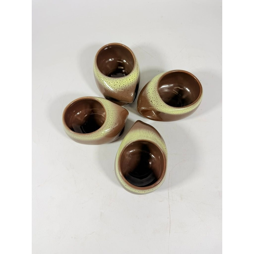 Coffee Tea Mugs Cups Tamac Pottery Frosty Fudge Brown Set 4 Perry Oklahoma Mid Century MCM 1950s abstract biomoric One Hander