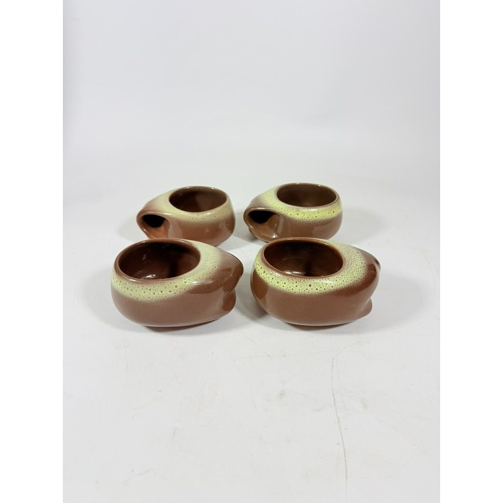 Coffee Tea Mugs Cups Tamac Pottery Frosty Fudge Brown Set 4 Perry Oklahoma Mid Century MCM 1950s abstract biomoric One Hander