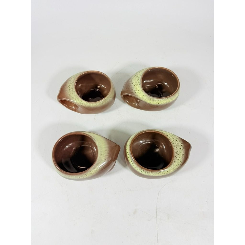 Coffee Tea Mugs Cups Tamac Pottery Frosty Fudge Brown Set 4 Perry Oklahoma Mid Century MCM 1950s abstract biomoric One Hander