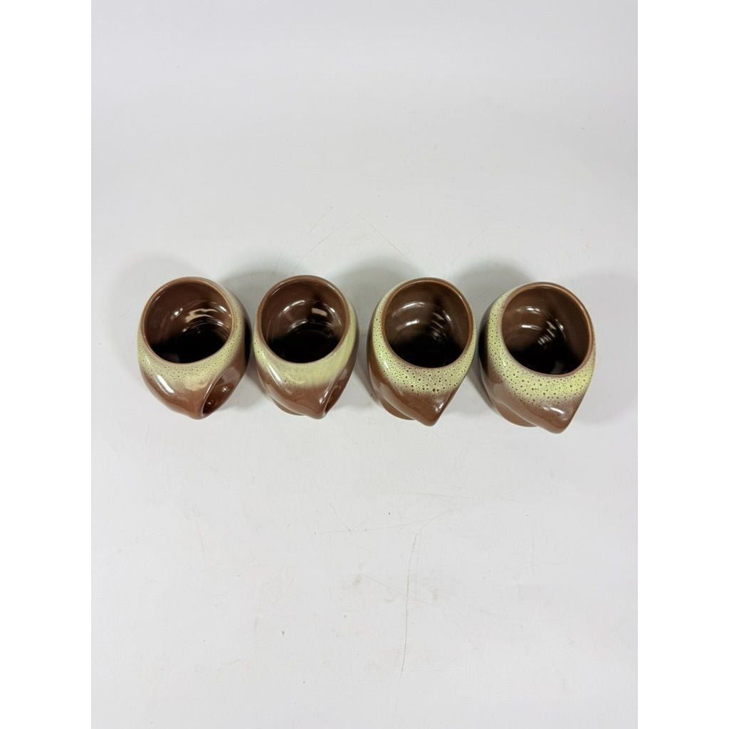 Coffee Tea Mugs Cups Tamac Pottery Frosty Fudge Brown Set 4 Perry Oklahoma Mid Century MCM 1950s abstract biomoric One Hander