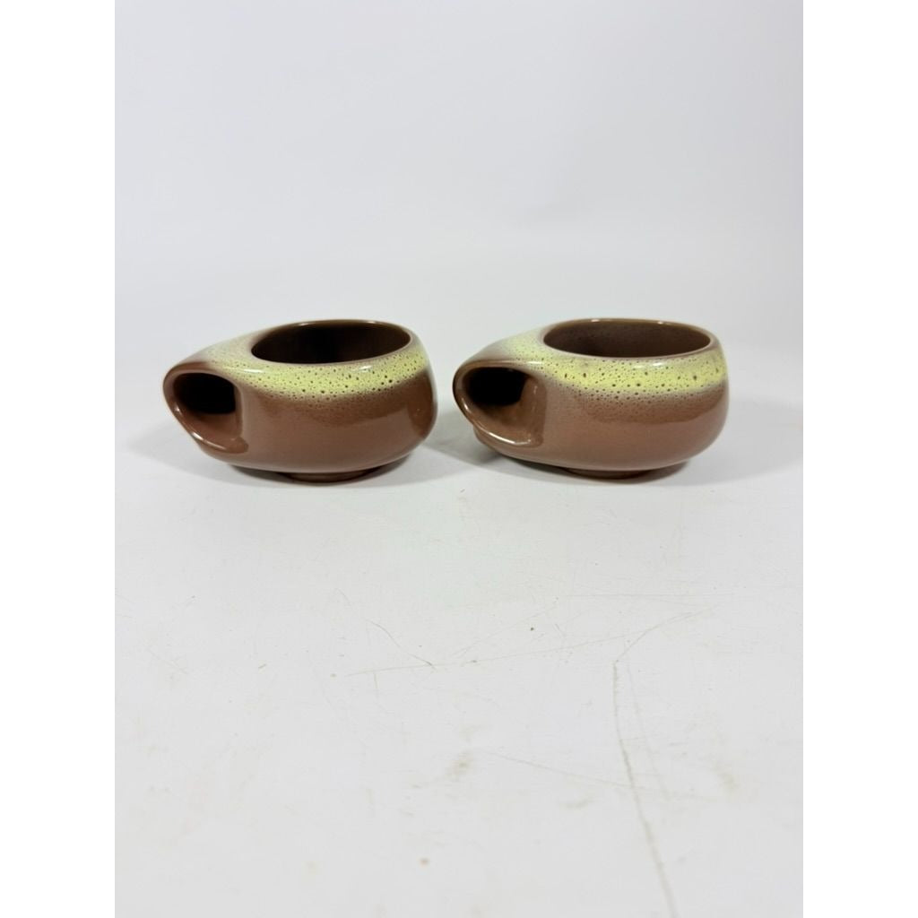 Coffee Tea Mugs Cups Tamac Pottery Frosty Fudge Brown Set 4 Perry Oklahoma Mid Century MCM 1950s abstract biomoric One Hander