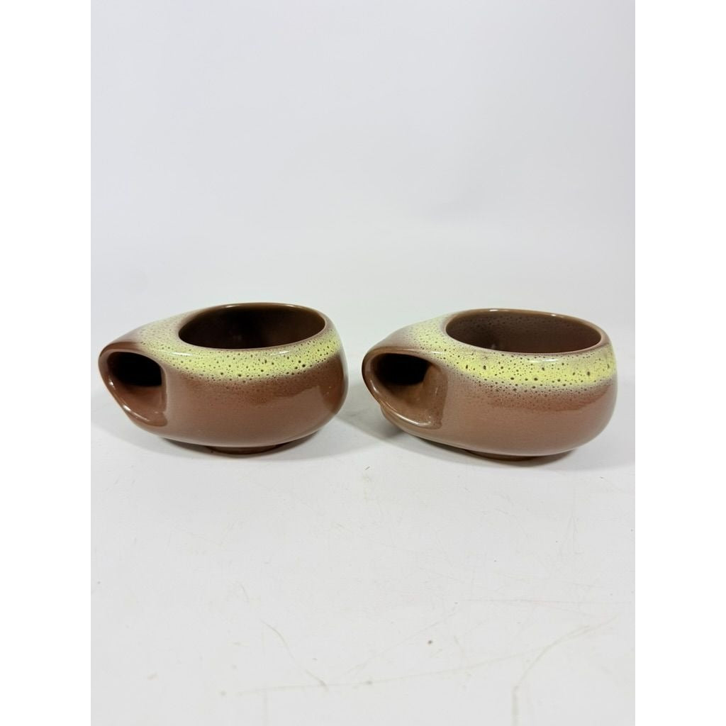 Coffee Tea Mugs Cups Tamac Pottery Frosty Fudge Brown Set 4 Perry Oklahoma Mid Century MCM 1950s abstract biomoric One Hander