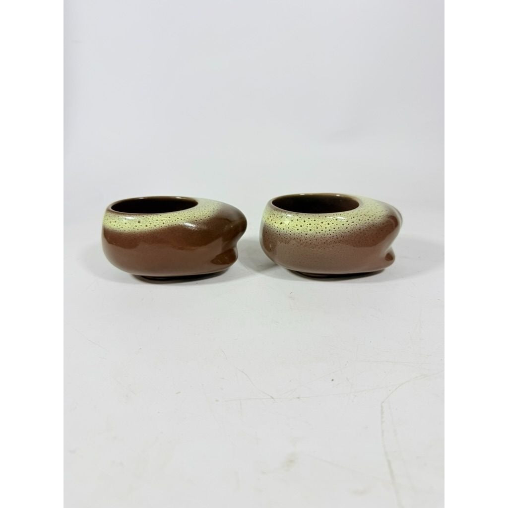 Coffee Tea Mugs Cups Tamac Pottery Frosty Fudge Brown Set 4 Perry Oklahoma Mid Century MCM 1950s abstract biomoric One Hander