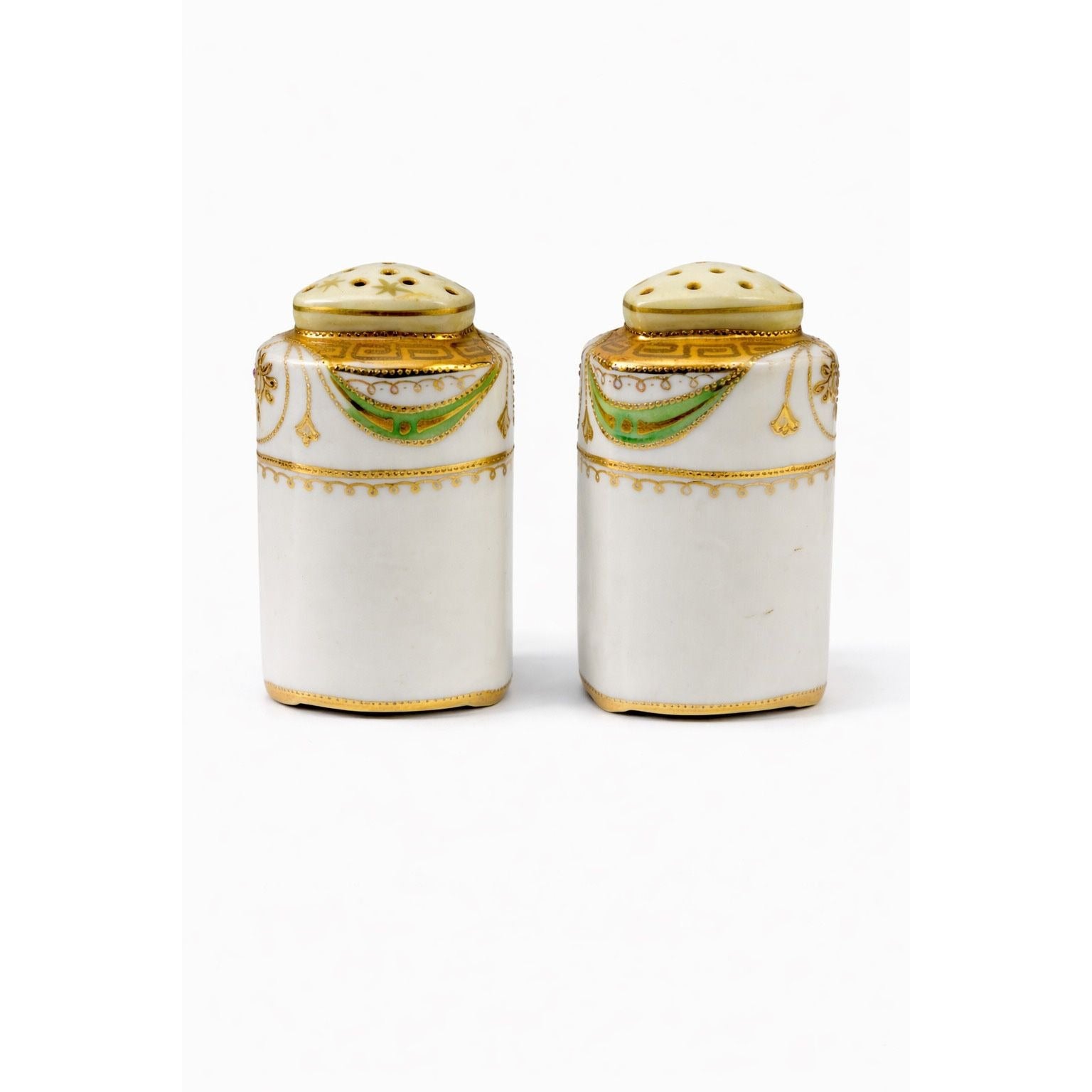 Salt and Pepper Shakers Japan Moriage Porcelain Hand Painted Cork Stopper Pair Set 2 Replacement China Vintage Floral Nippon style Imperial