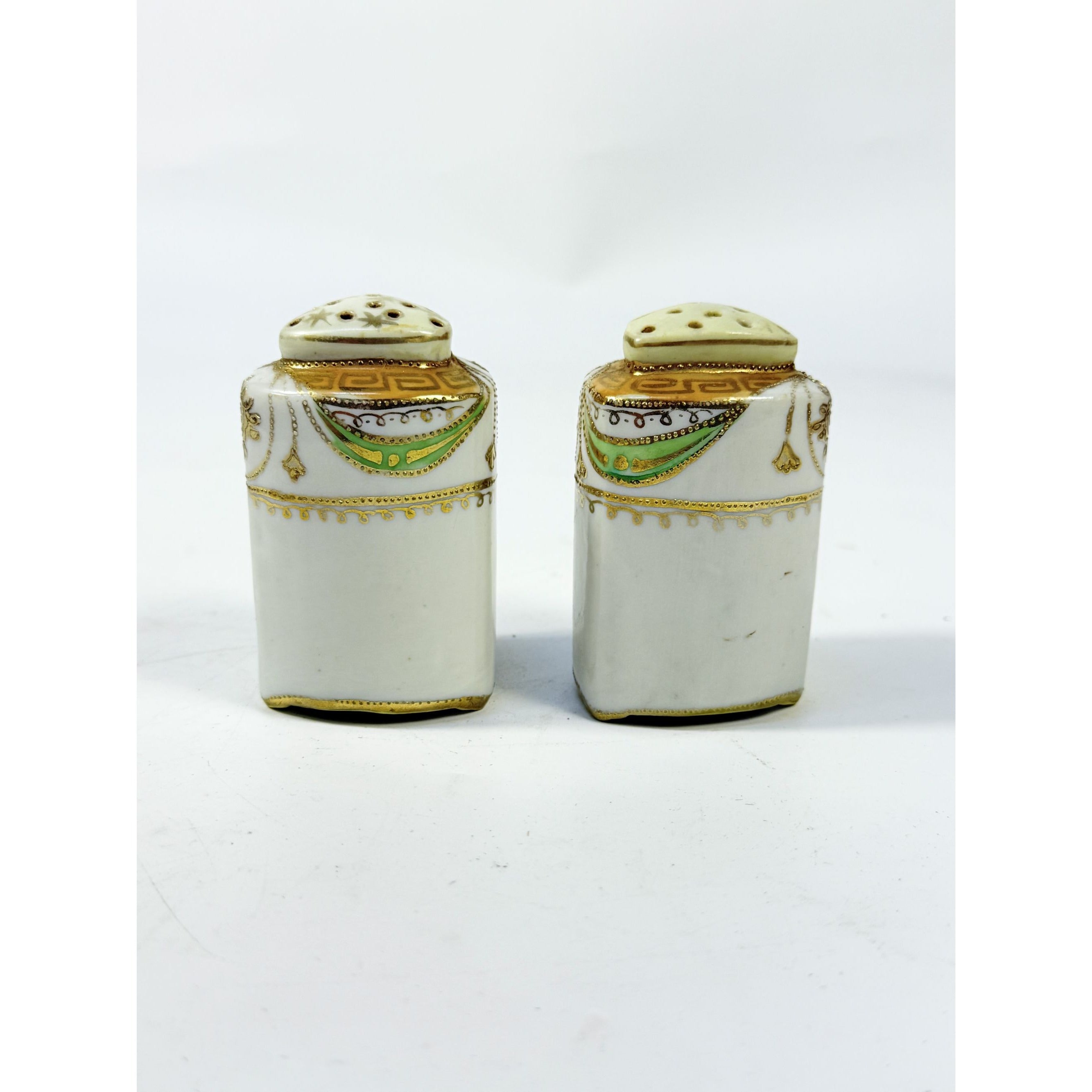 Salt and Pepper Shakers Japan Moriage Porcelain Hand Painted Cork Stopper Pair Set 2 Replacement China Vintage Floral Nippon style Imperial