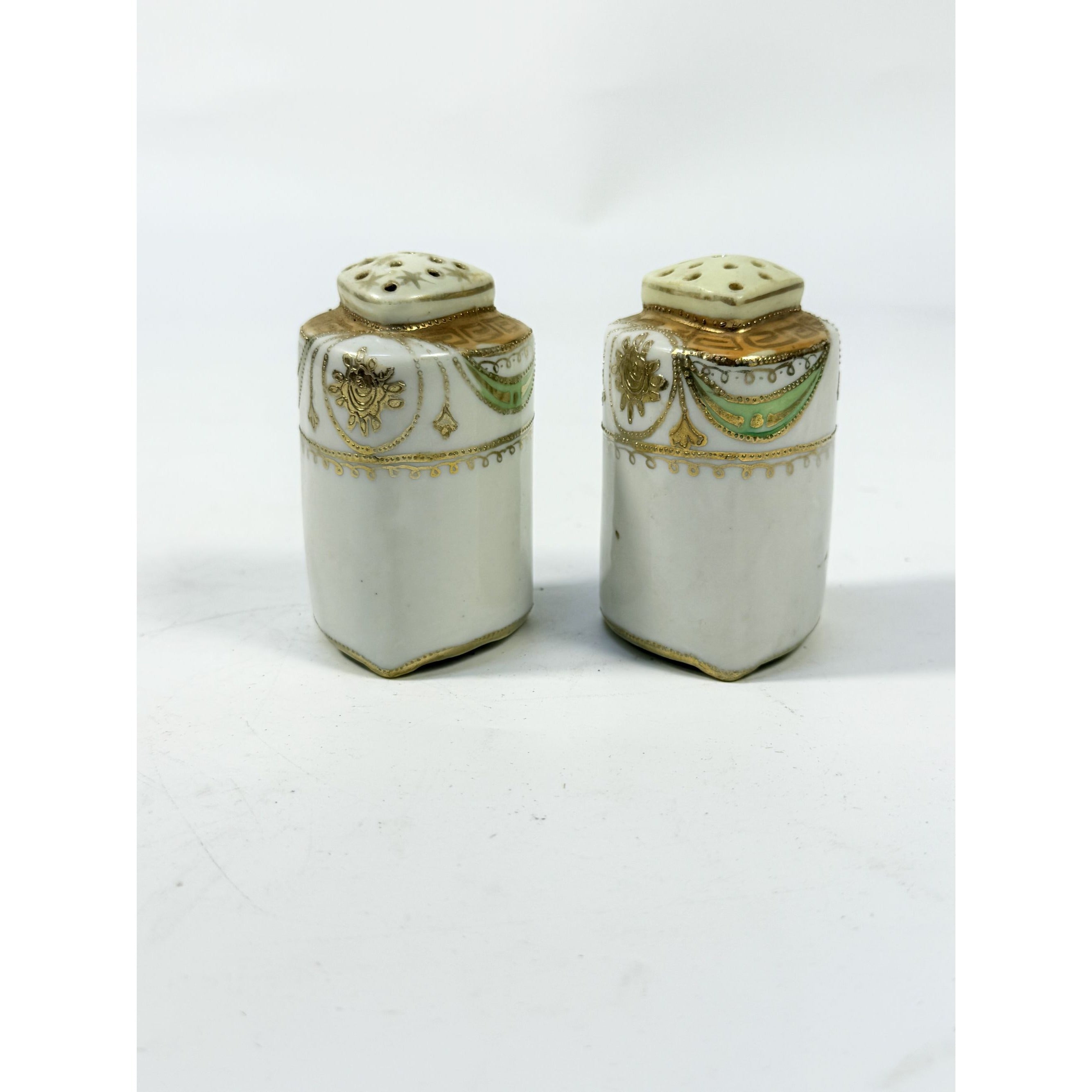 Salt and Pepper Shakers Japan Moriage Porcelain Hand Painted Cork Stopper Pair Set 2 Replacement China Vintage Floral Nippon style Imperial