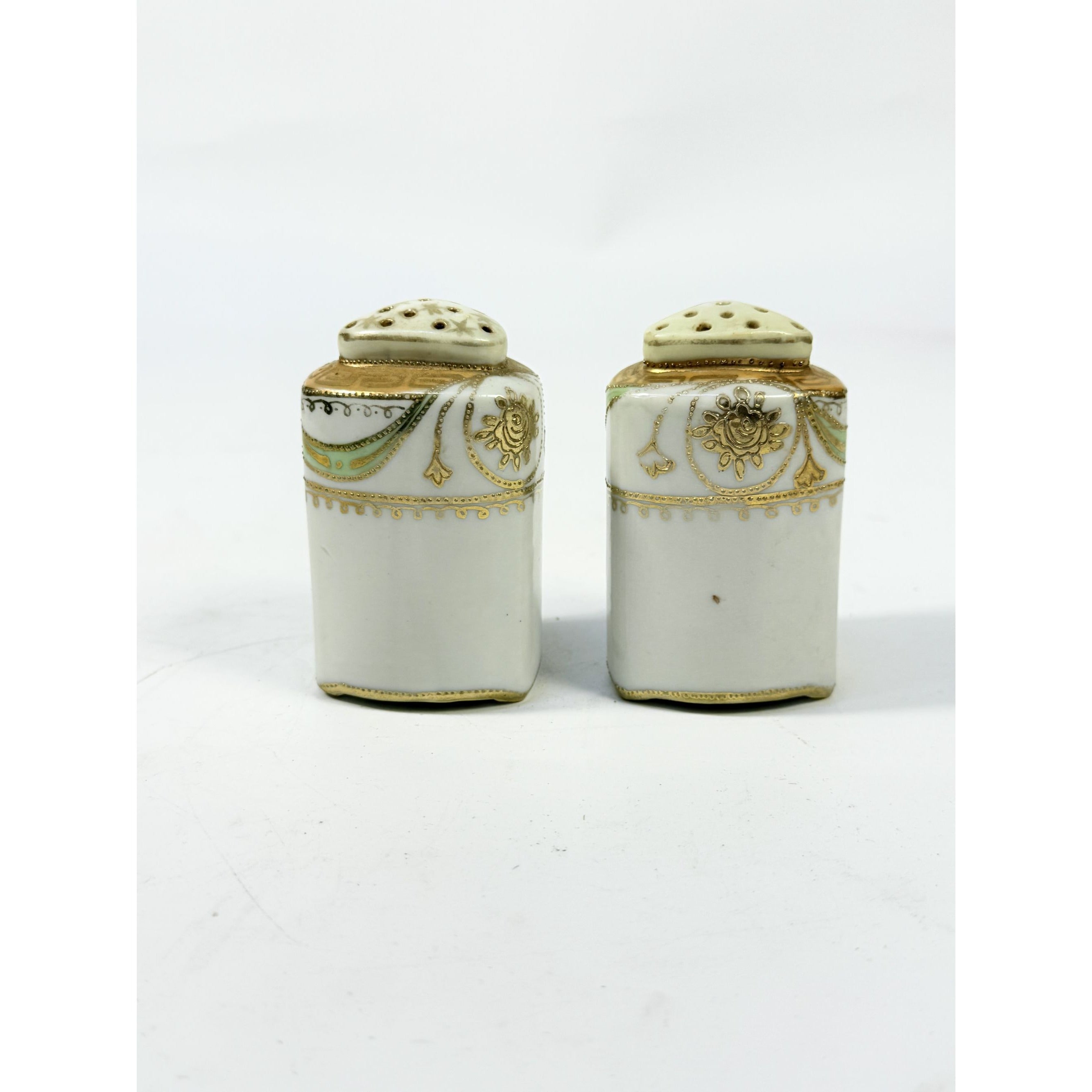Salt and Pepper Shakers Japan Moriage Porcelain Hand Painted Cork Stopper Pair Set 2 Replacement China Vintage Floral Nippon style Imperial