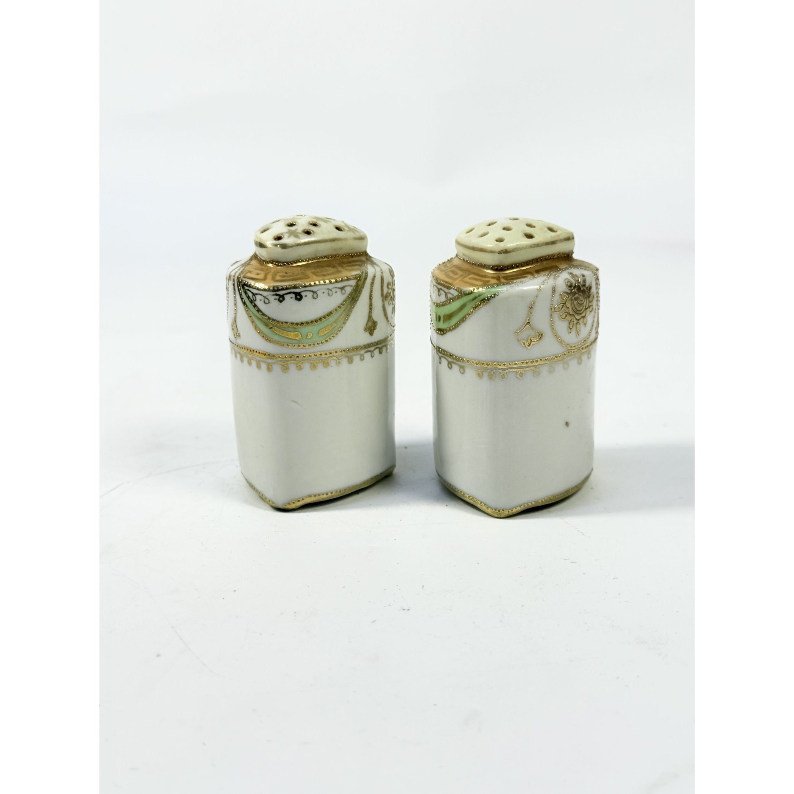 Salt and Pepper Shakers Japan Moriage Porcelain Hand Painted Cork Stopper Pair Set 2 Replacement China Vintage Floral Nippon style Imperial