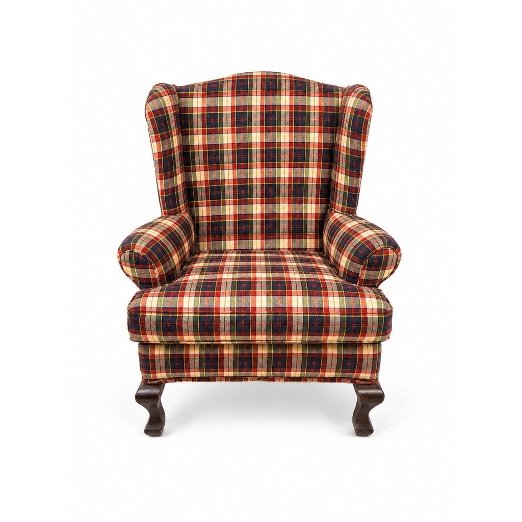 Doll Wingback Chair The Tender Art 18" Navy Blue Red Plaid Chair Bears