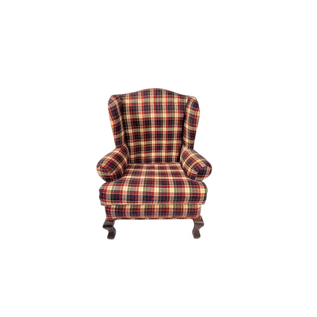 Doll Wingback Chair The Tender Art 18" Navy Blue Red Plaid Chair Bears