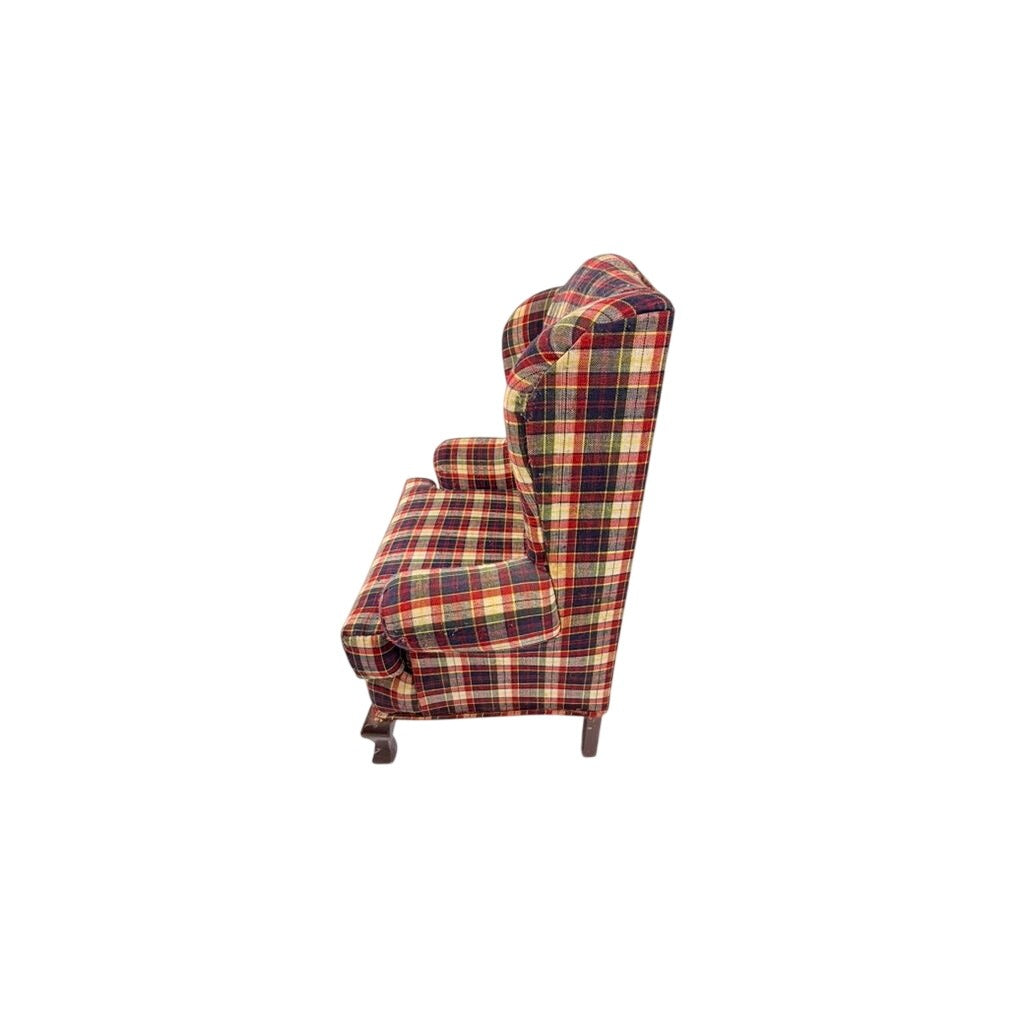 Doll Wingback Chair The Tender Art 18" Navy Blue Red Plaid Chair Bears