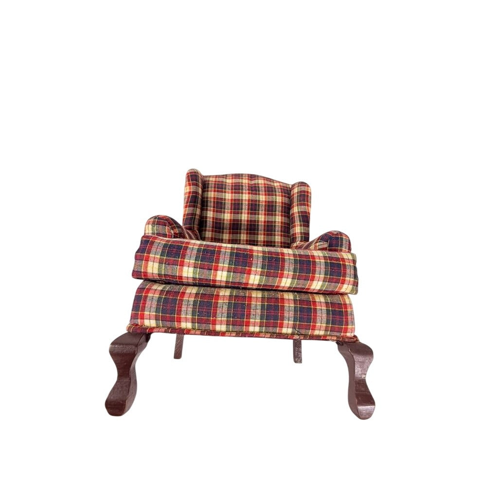 Doll Wingback Chair The Tender Art 18" Navy Blue Red Plaid Chair Bears
