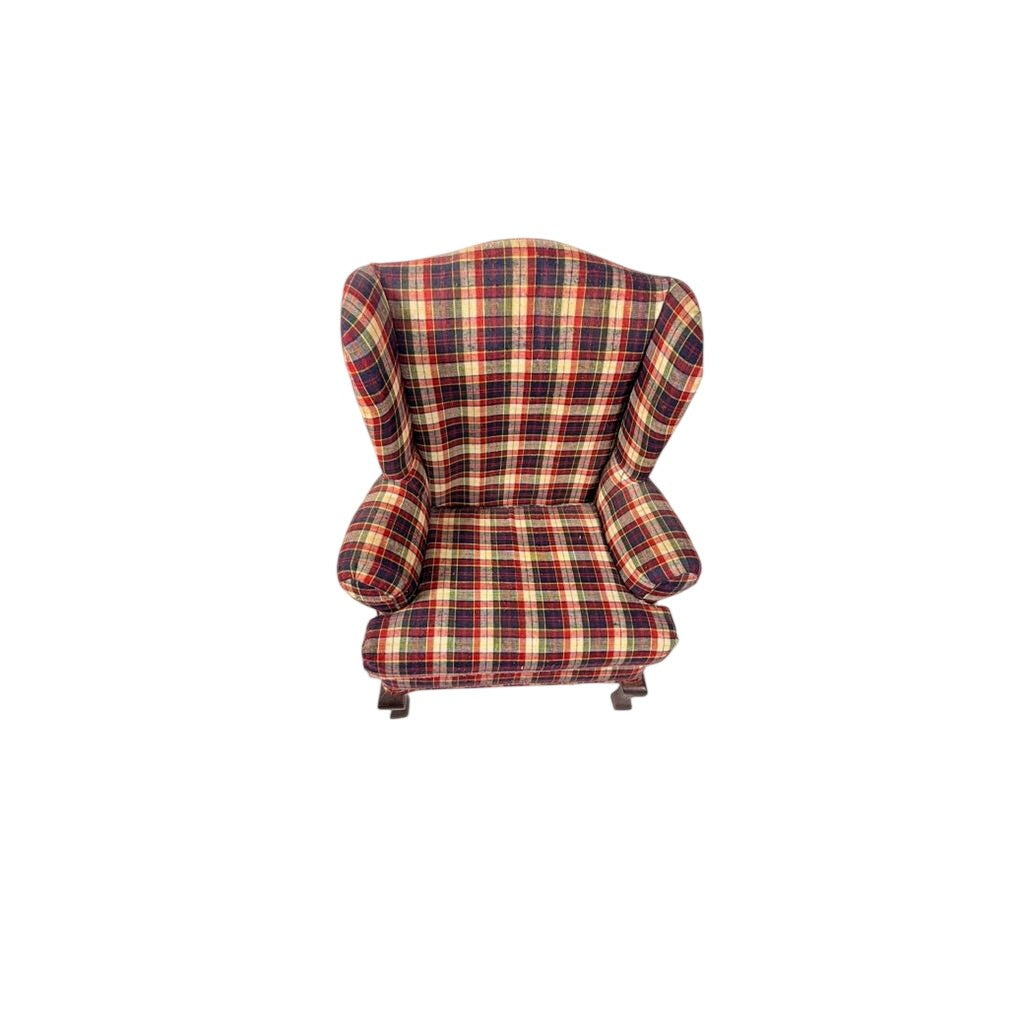 Doll Wingback Chair The Tender Art 18" Navy Blue Red Plaid Chair Bears