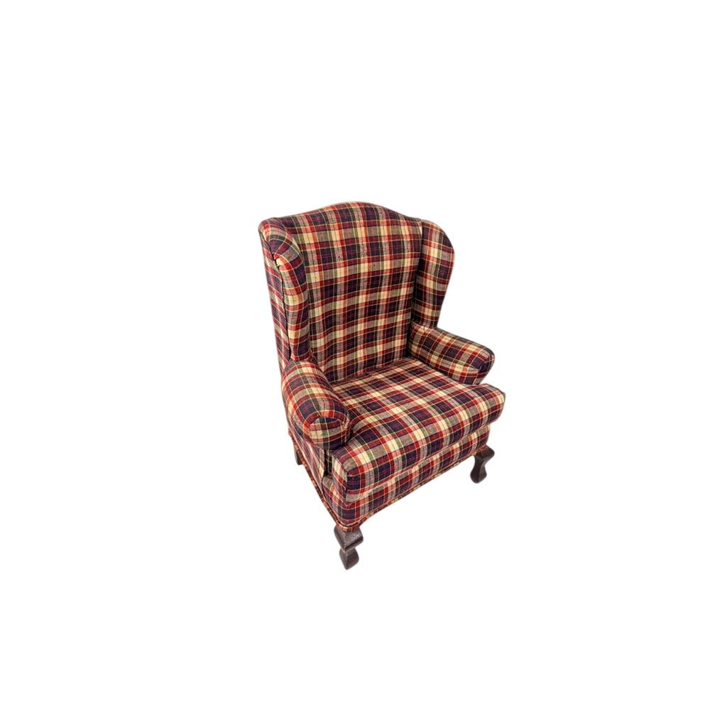 Doll Wingback Chair The Tender Art 18" Navy Blue Red Plaid Chair Bears