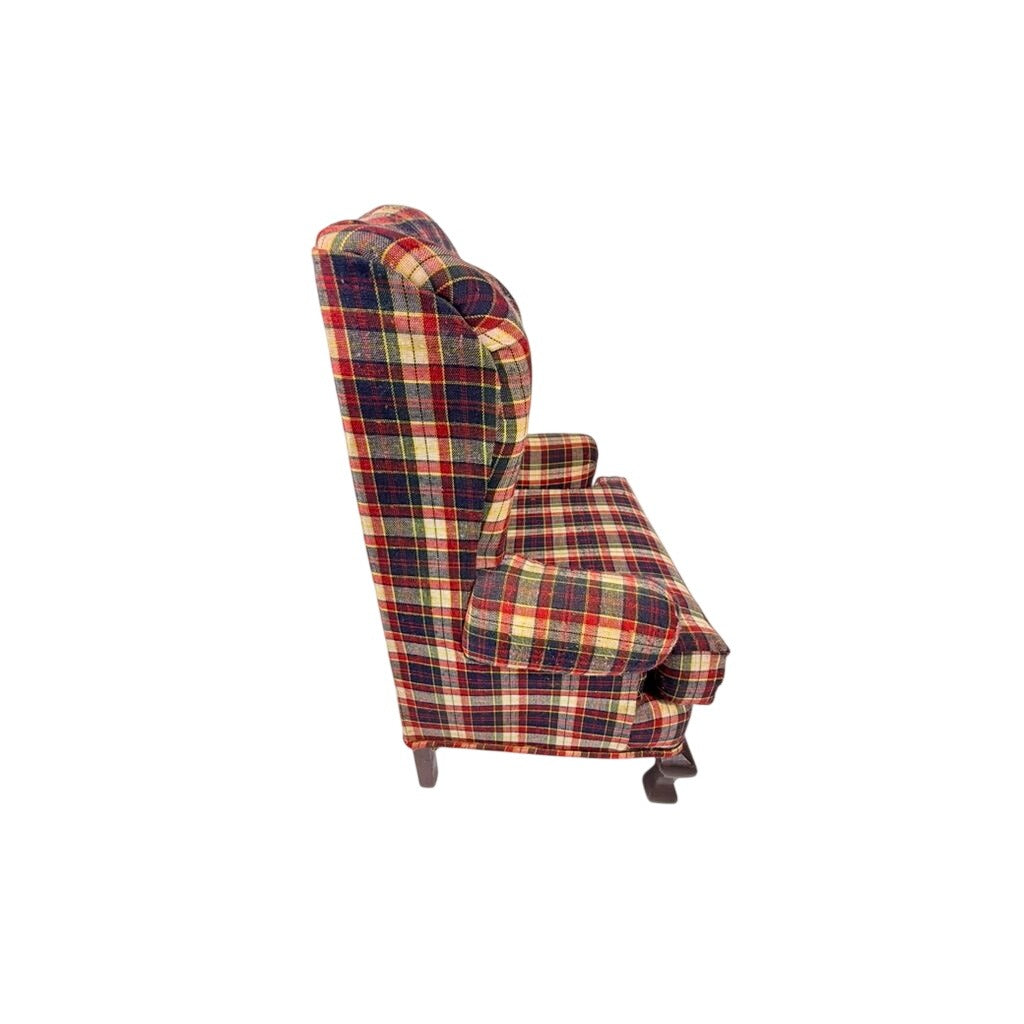 Doll Wingback Chair The Tender Art 18" Navy Blue Red Plaid Chair Bears