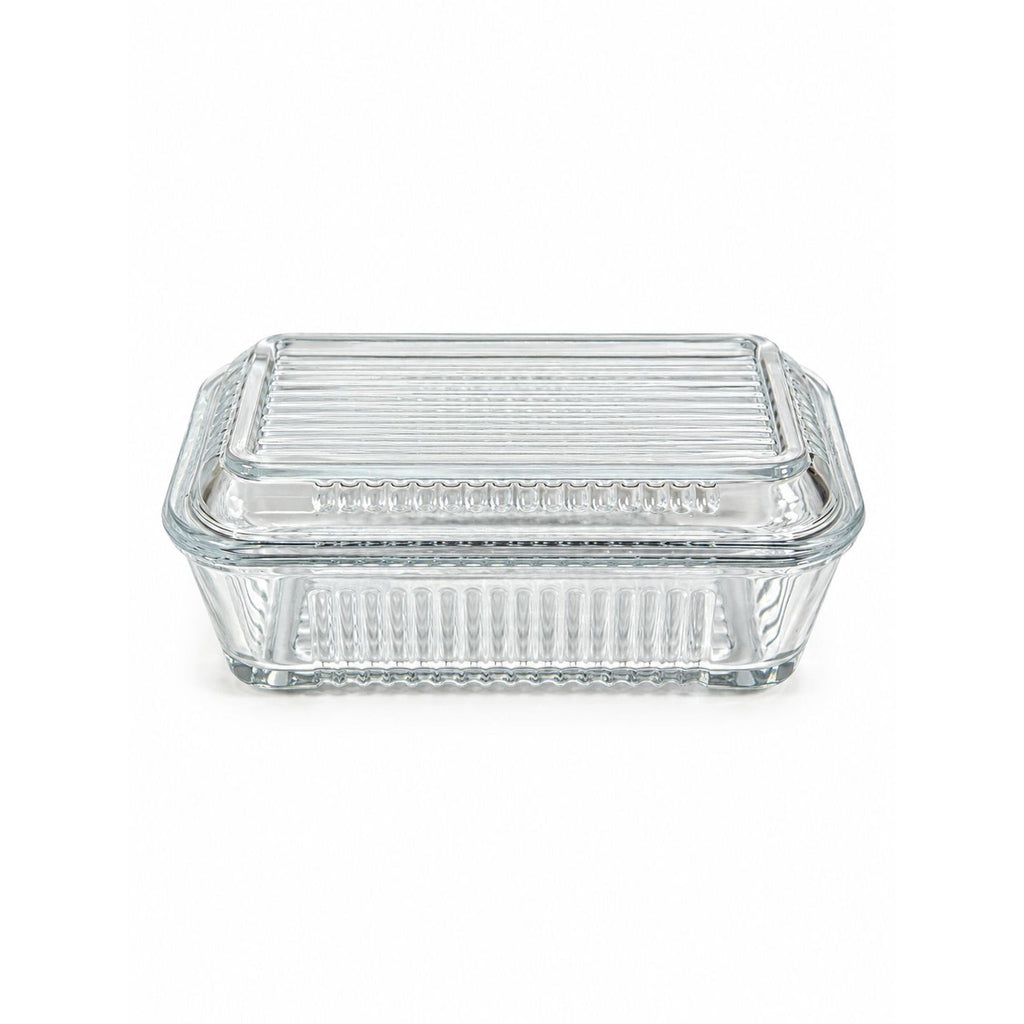 Refrigerator Butter Dish Keeper Container with Lid Clear Ribbed Glass Pasabahce Kitchen Storage Vintage Retro Glassware Kitchenware