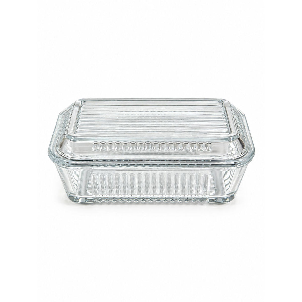 Refrigerator Butter Dish Keeper Container with Lid Clear Ribbed Glass Pasabahce Kitchen Storage Vintage Retro Glassware Kitchenware