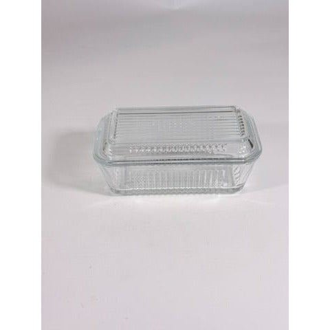 Refrigerator Butter Dish Keeper Container with Lid Clear Ribbed Glass Pasabahce Kitchen Storage Vintage Retro Glassware Kitchenware