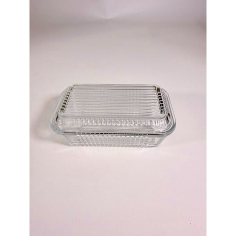 Refrigerator Butter Dish Keeper Container with Lid Clear Ribbed Glass Pasabahce Kitchen Storage Vintage Retro Glassware Kitchenware