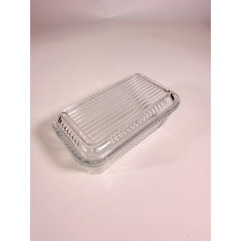 Refrigerator Butter Dish Keeper Container with Lid Clear Ribbed Glass Pasabahce Kitchen Storage Vintage Retro Glassware Kitchenware