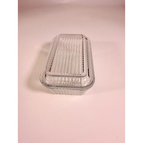 Refrigerator Butter Dish Keeper Container with Lid Clear Ribbed Glass Pasabahce Kitchen Storage Vintage Retro Glassware Kitchenware