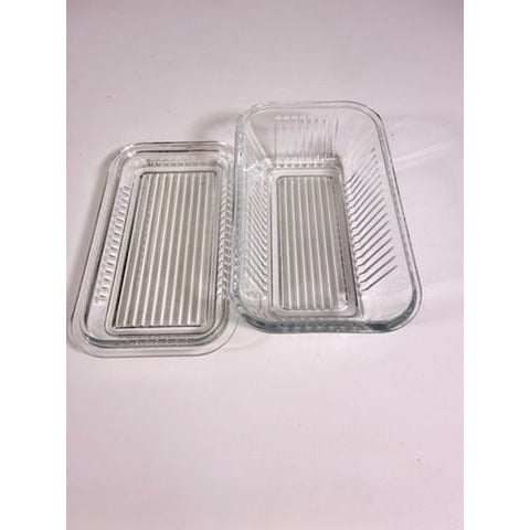Refrigerator Butter Dish Keeper Container with Lid Clear Ribbed Glass Pasabahce Kitchen Storage Vintage Retro Glassware Kitchenware