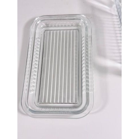 Refrigerator Butter Dish Keeper Container with Lid Clear Ribbed Glass Pasabahce Kitchen Storage Vintage Retro Glassware Kitchenware