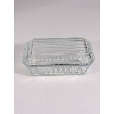 Refrigerator Butter Dish Keeper Container with Lid Clear Ribbed Glass Pasabahce Kitchen Storage Vintage Retro Glassware Kitchenware