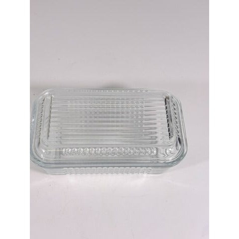 Refrigerator Butter Dish Keeper Container with Lid Clear Ribbed Glass Pasabahce Kitchen Storage Vintage Retro Glassware Kitchenware