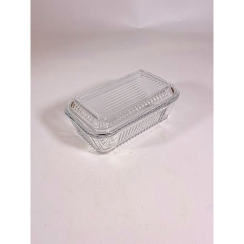 Refrigerator Butter Dish Keeper Container with Lid Clear Ribbed Glass Pasabahce Kitchen Storage Vintage Retro Glassware Kitchenware