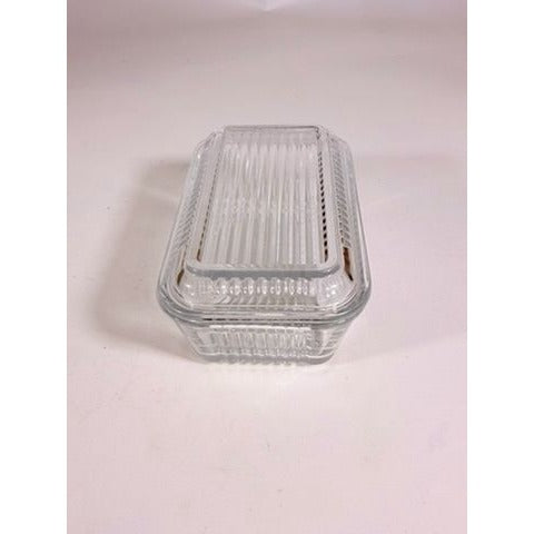 Refrigerator Butter Dish Keeper Container with Lid Clear Ribbed Glass Pasabahce Kitchen Storage Vintage Retro Glassware Kitchenware