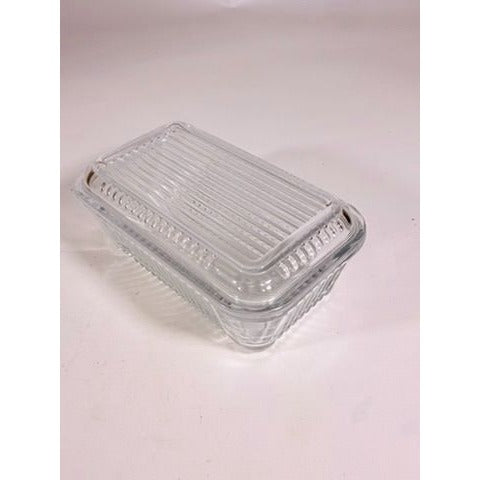 Refrigerator Butter Dish Keeper Container with Lid Clear Ribbed Glass Pasabahce Kitchen Storage Vintage Retro Glassware Kitchenware