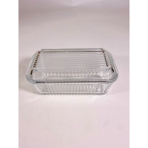 Refrigerator Butter Dish Keeper Container with Lid Clear Ribbed Glass Pasabahce Kitchen Storage Vintage Retro Glassware Kitchenware