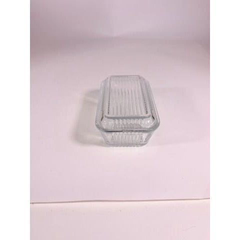 Refrigerator Butter Dish Keeper Container with Lid Clear Ribbed Glass Pasabahce Kitchen Storage Vintage Retro Glassware Kitchenware